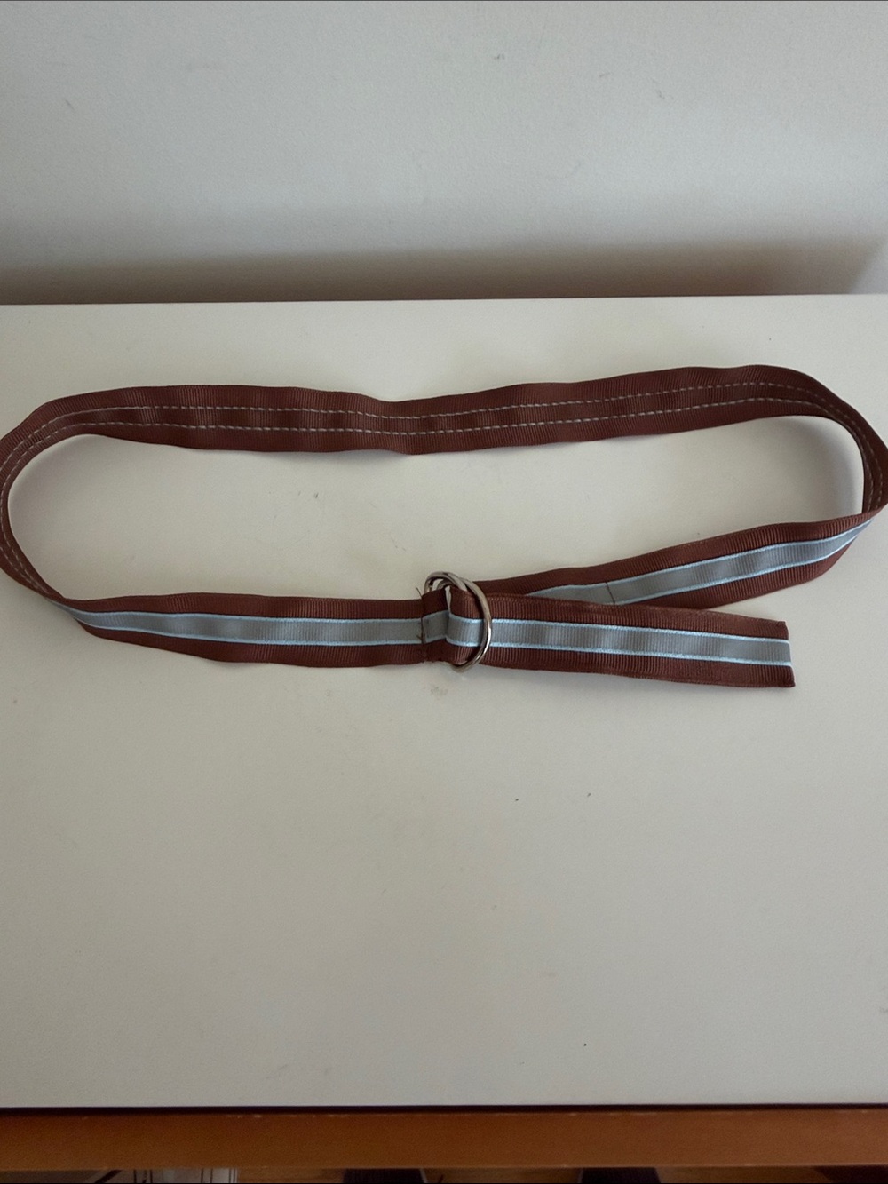 Brown and Gray Striped D-Ring tailored Ribbon Belt